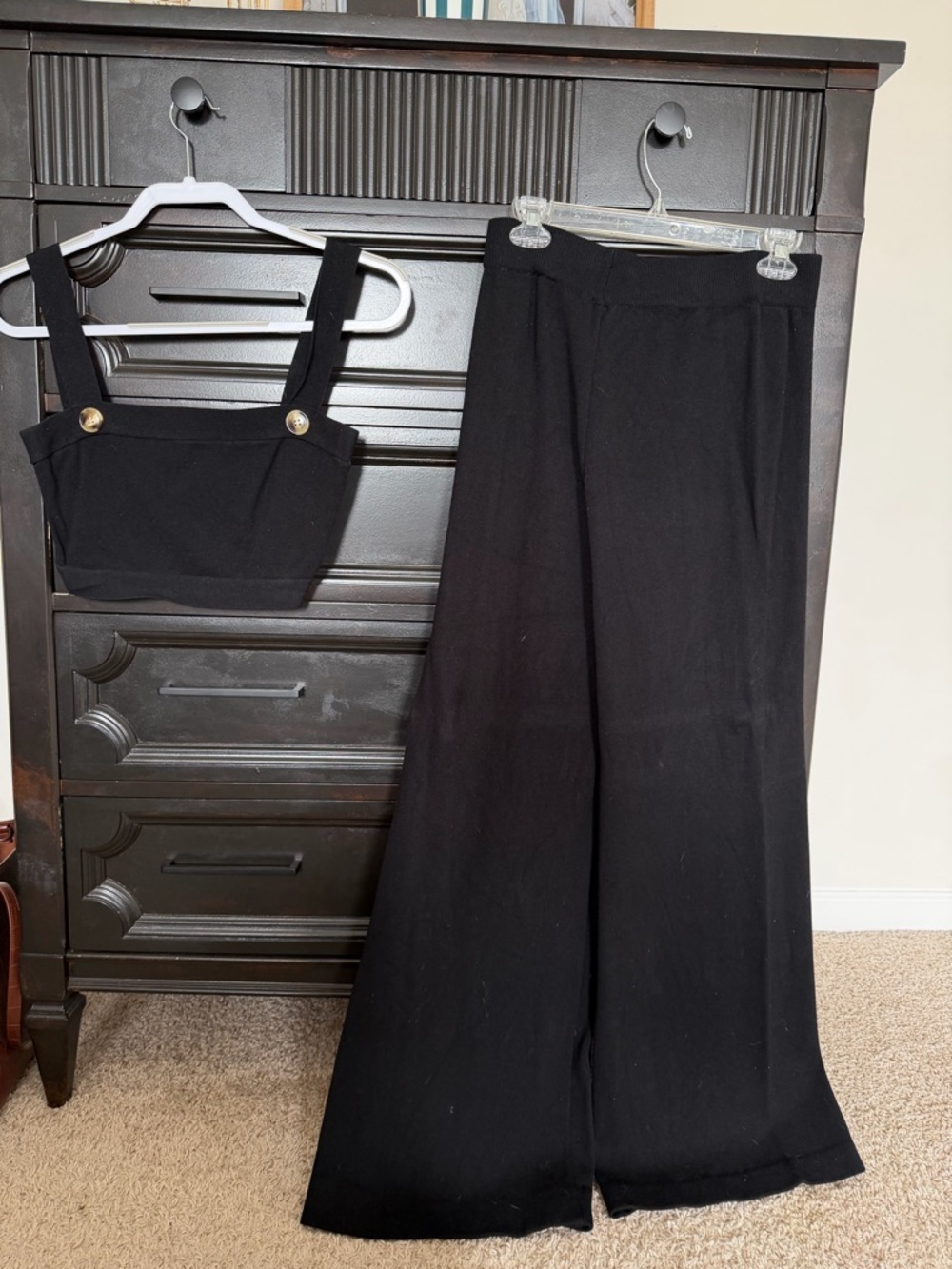 Black High-Waist Wide Leg Pants and Cropped Tank Set